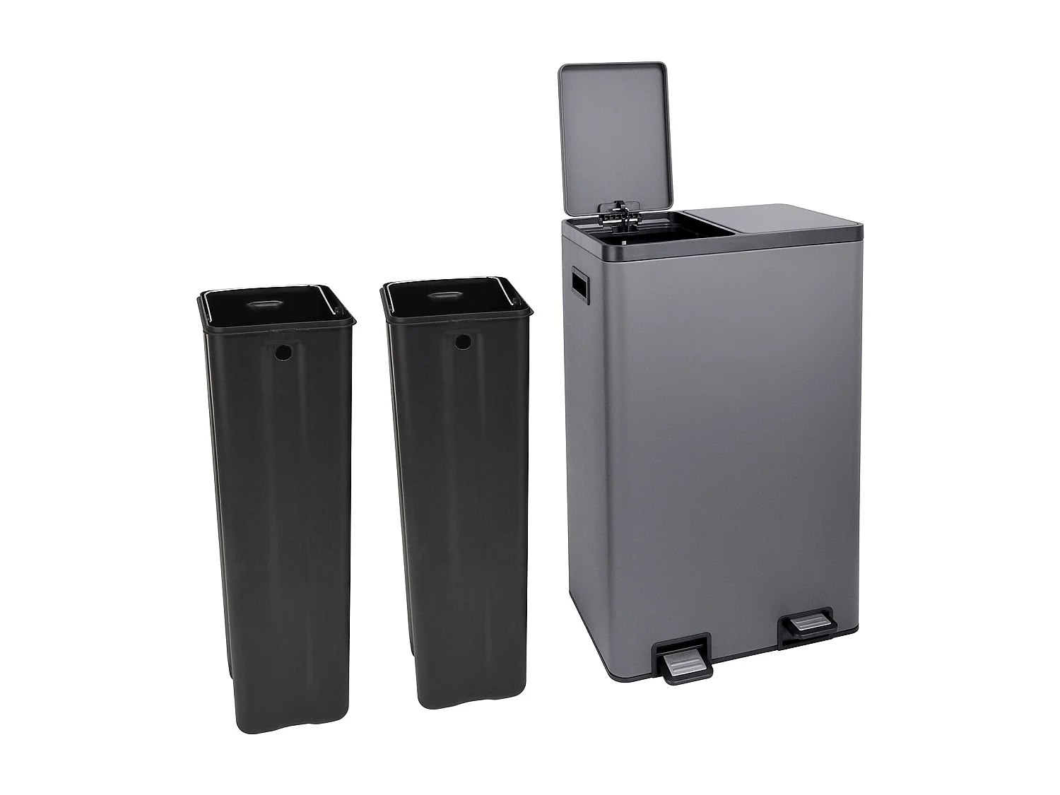 Système de tri des déchets TMH2X30, 2x30L, 2 compartiments, poubelle en acier thermolaqué gris