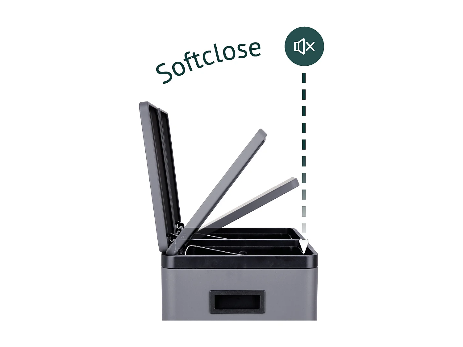 Système de tri des déchets TMH2X30, 2x30L, 2 compartiments, poubelle en acier thermolaqué gris