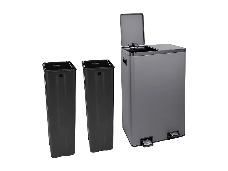 Système de tri des déchets TMH2X30, 2x30L, 2 compartiments, poubelle en acier thermolaqué gris