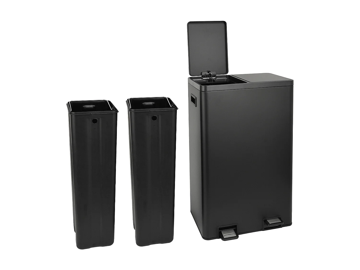 Système de tri des déchets TMH2X30, 2x30L, 2 compartiments, poubelle en acier thermolaqué noir