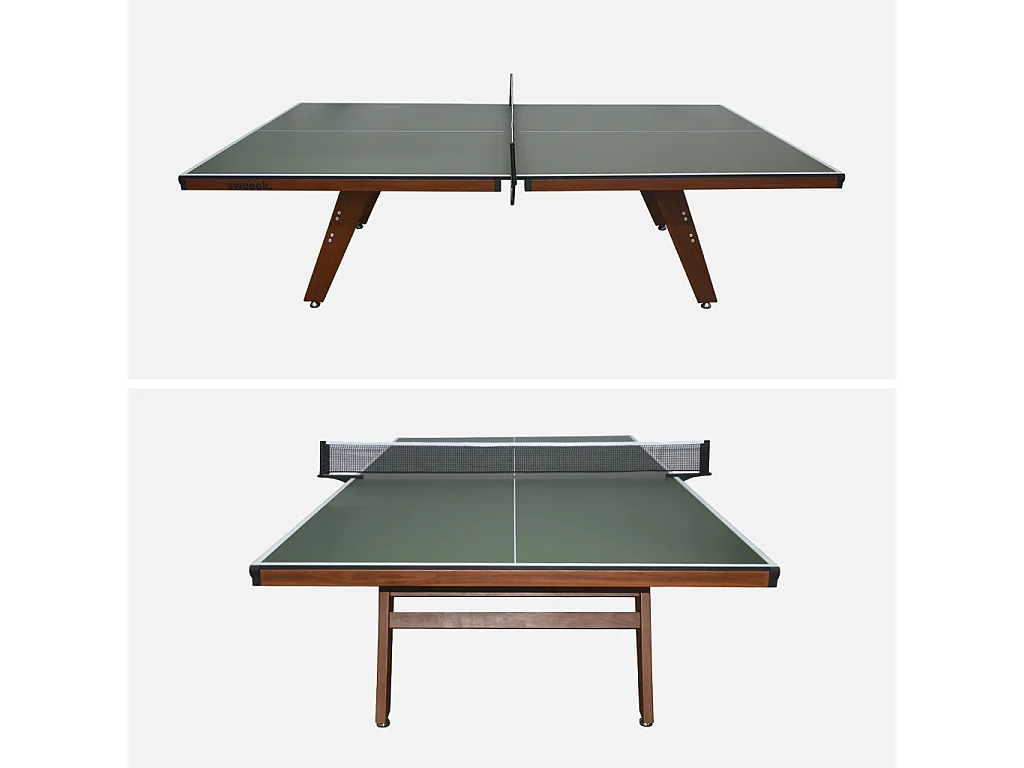 Table de ping pong intérieur deluxe kaki avec 2 raquettes et 3 balles