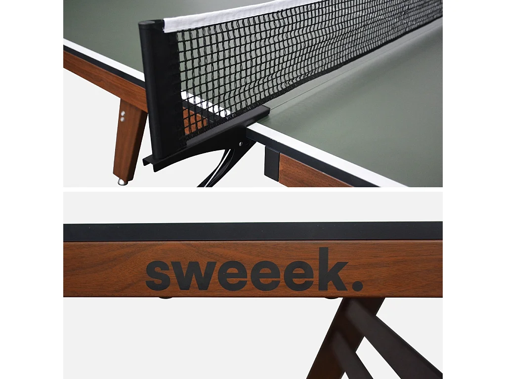 Table de ping pong intérieur deluxe kaki avec 2 raquettes et 3 balles