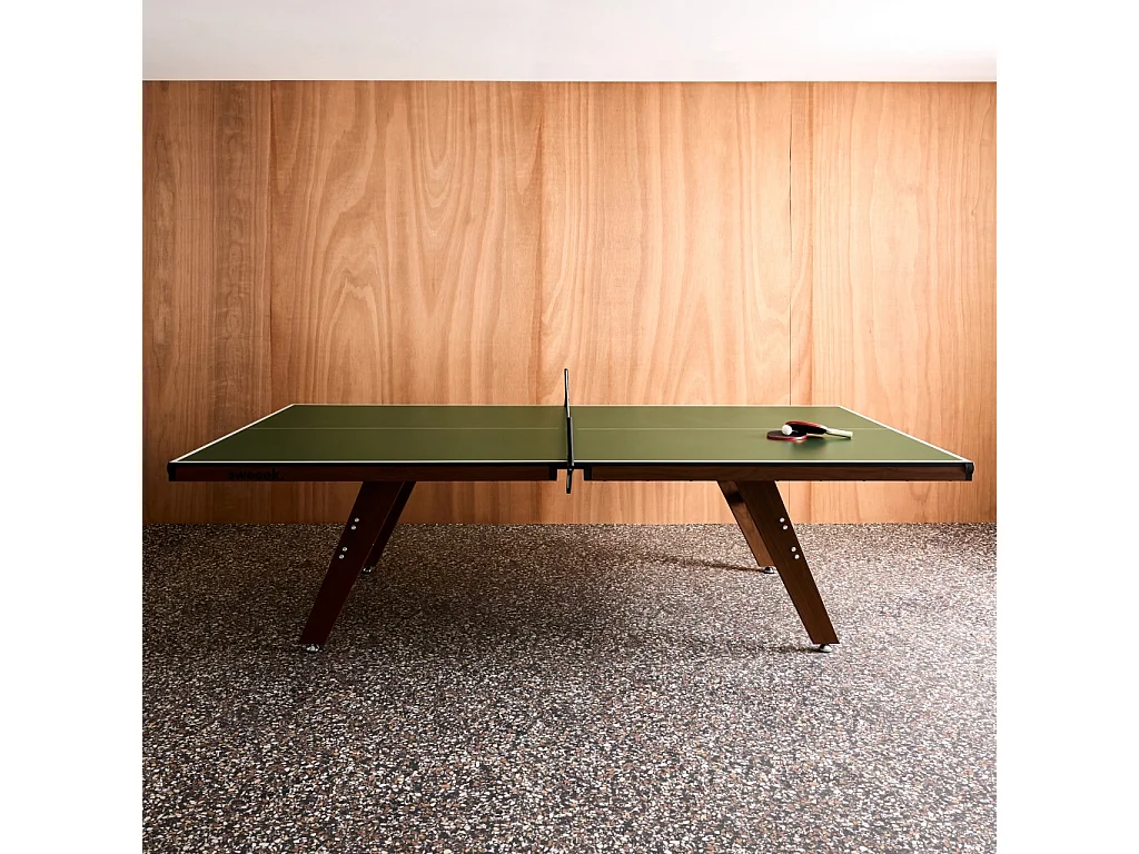 Table de ping pong intérieur deluxe kaki avec 2 raquettes et 3 balles