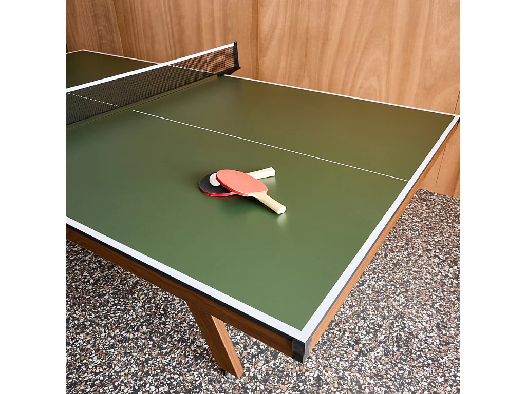 Table de ping pong intérieur deluxe kaki avec 2 raquettes et 3 balles