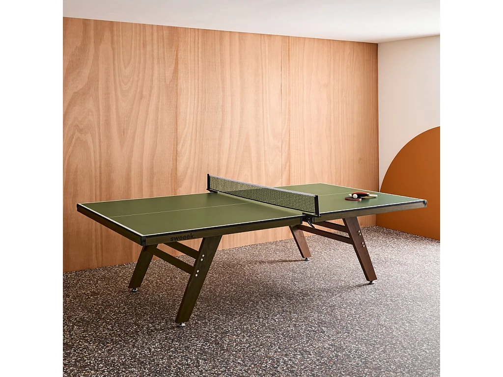 Table de ping pong intérieur deluxe kaki avec 2 raquettes et 3 balles