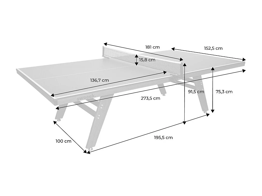 Table de ping pong intérieur deluxe kaki avec 2 raquettes et 3 balles