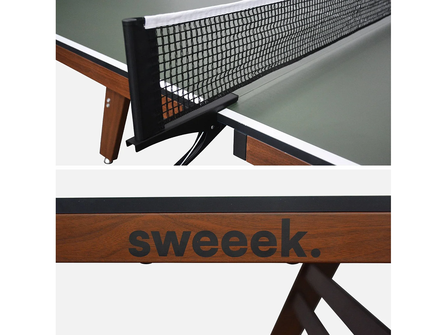 Table de ping pong intérieur deluxe kaki avec 2 raquettes et 3 balles