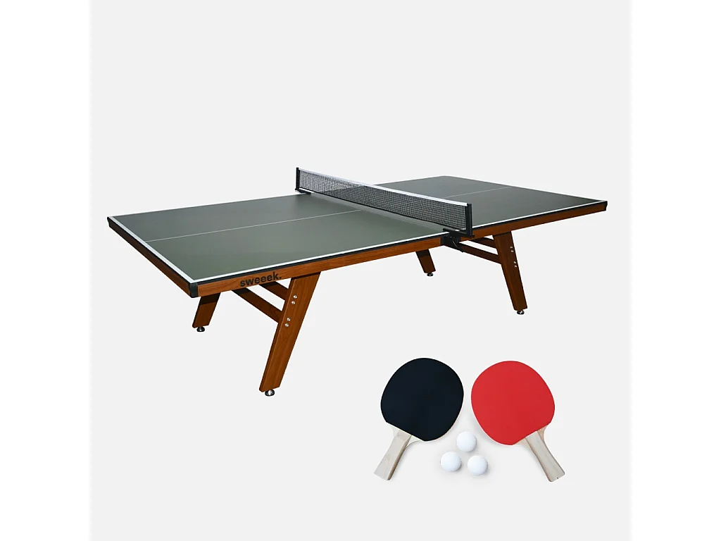 Table de ping pong intérieur deluxe kaki avec 2 raquettes et 3 balles