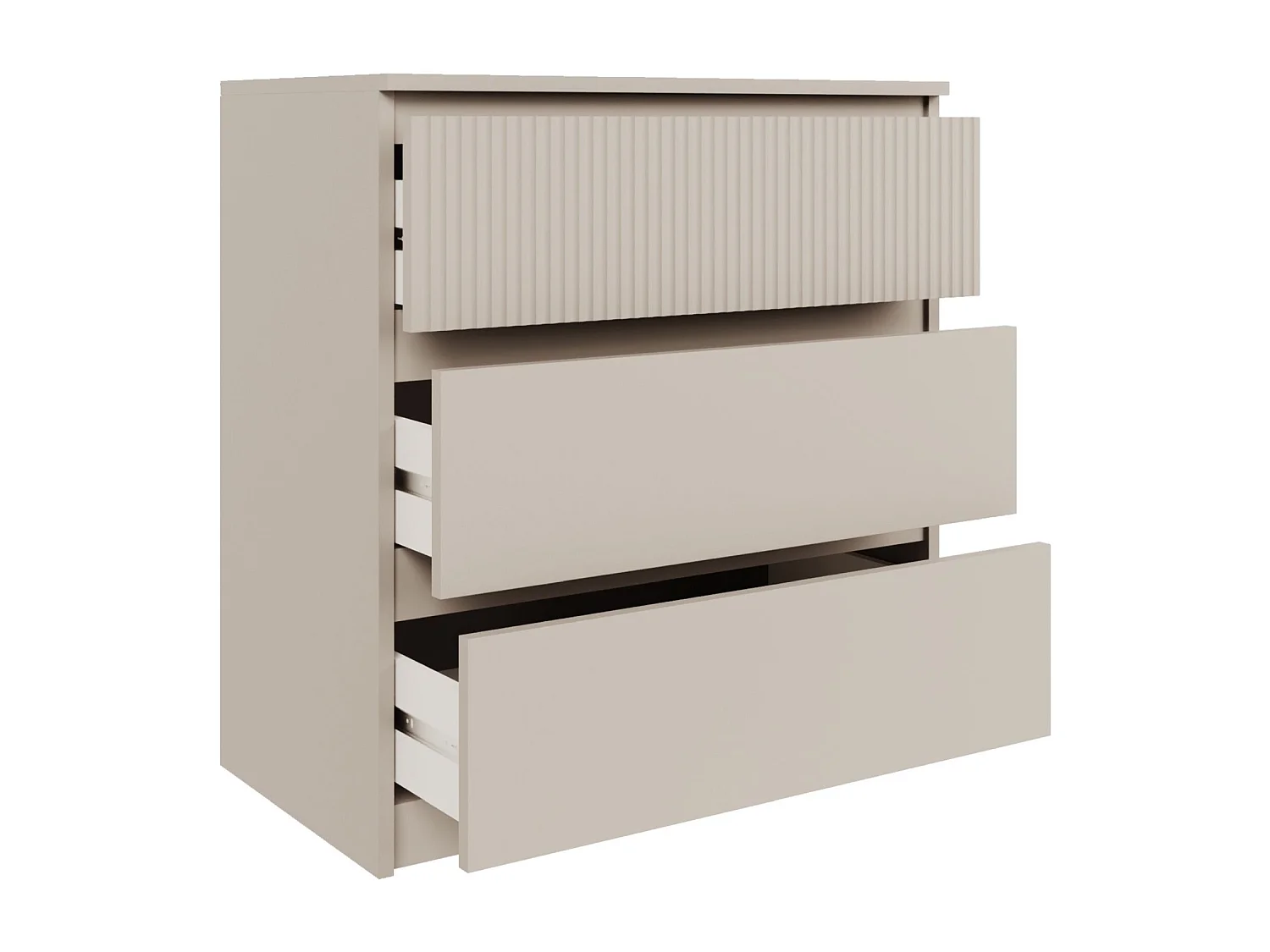 Commode à trois tiroirs avec façade à rainures – 70 cm – gris cachemire – SANDIA