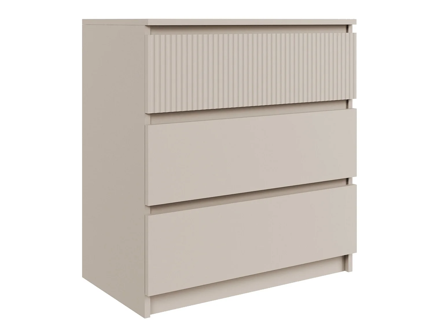 Kommode mit drei Schubladen und geriffelter Front – Kaschmirgrau – 70 cm – SANDIA