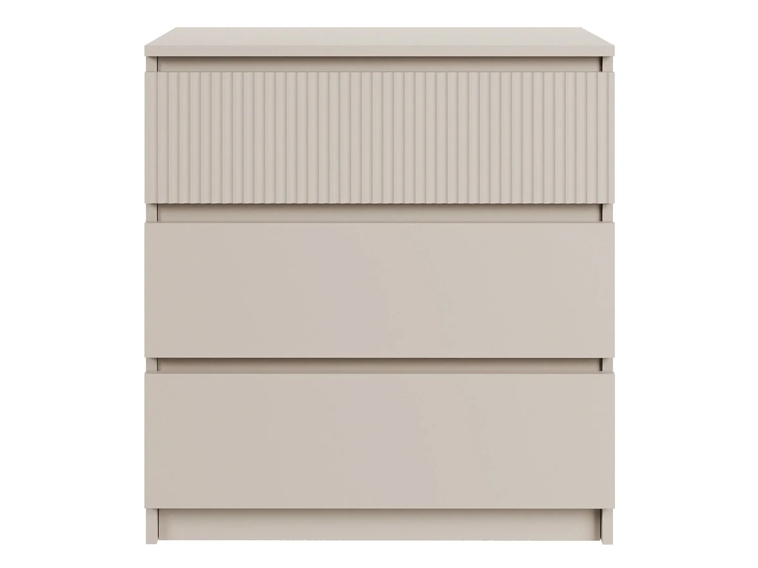 Kommode mit drei Schubladen und geriffelter Front – Kaschmirgrau – 70 cm – SANDIA