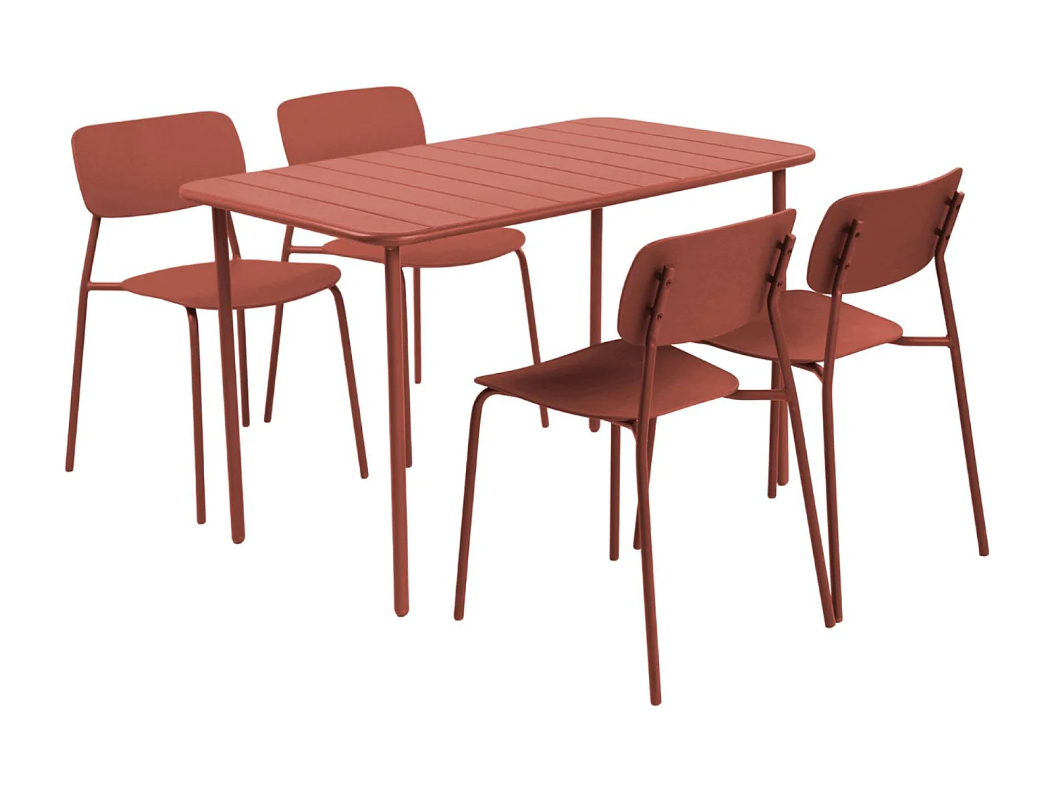 Set tavolo da giardino in metallo con 4 sedie, terracotta