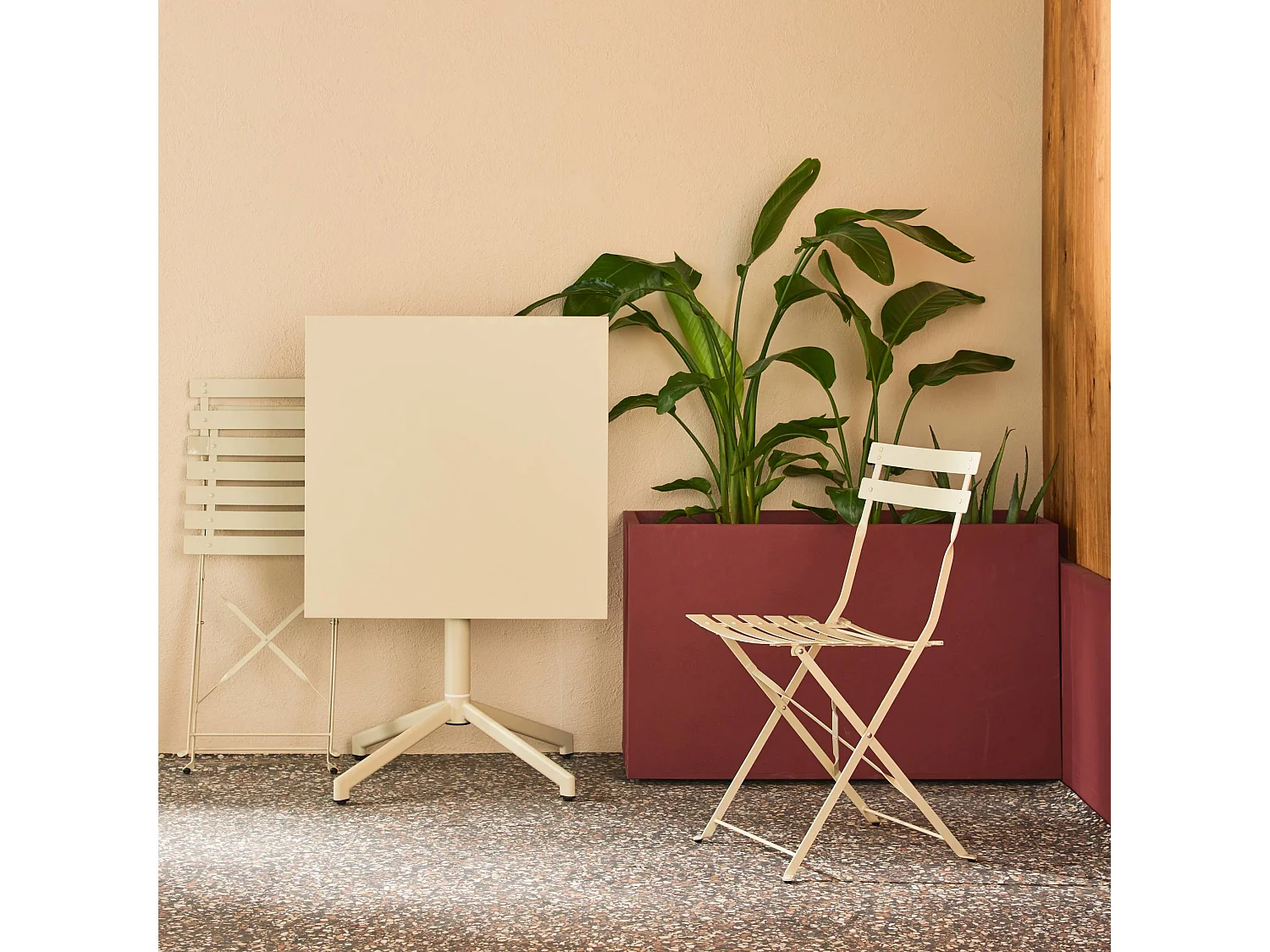 Table de jardin bistrot carrée pliante acier 70cm + 2 places beige - Chiara/Emilia