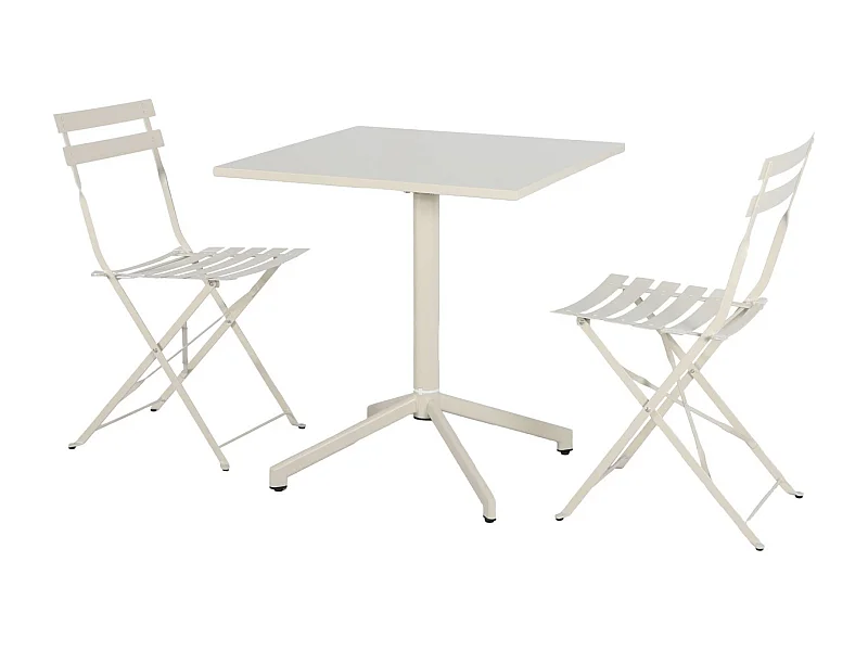 Table de jardin bistrot carrée pliante acier 70cm + 2 places beige - Chiara/Emilia