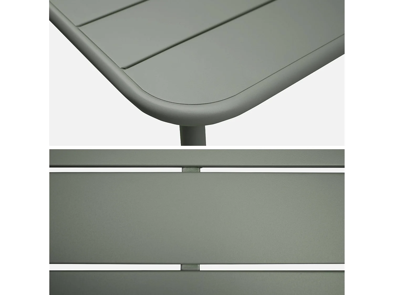 Table de jardin métal + 4 assises kaki. Amélia + Liva L 120 x 70 x 72.5cm