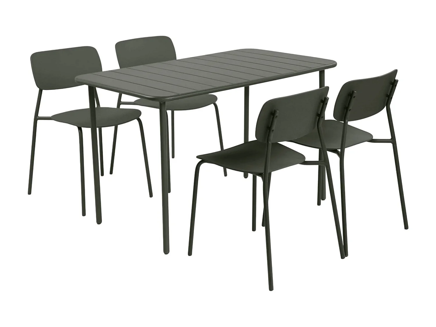 Set tavolo da giardino in metallo con 4 sedie, verde kaki