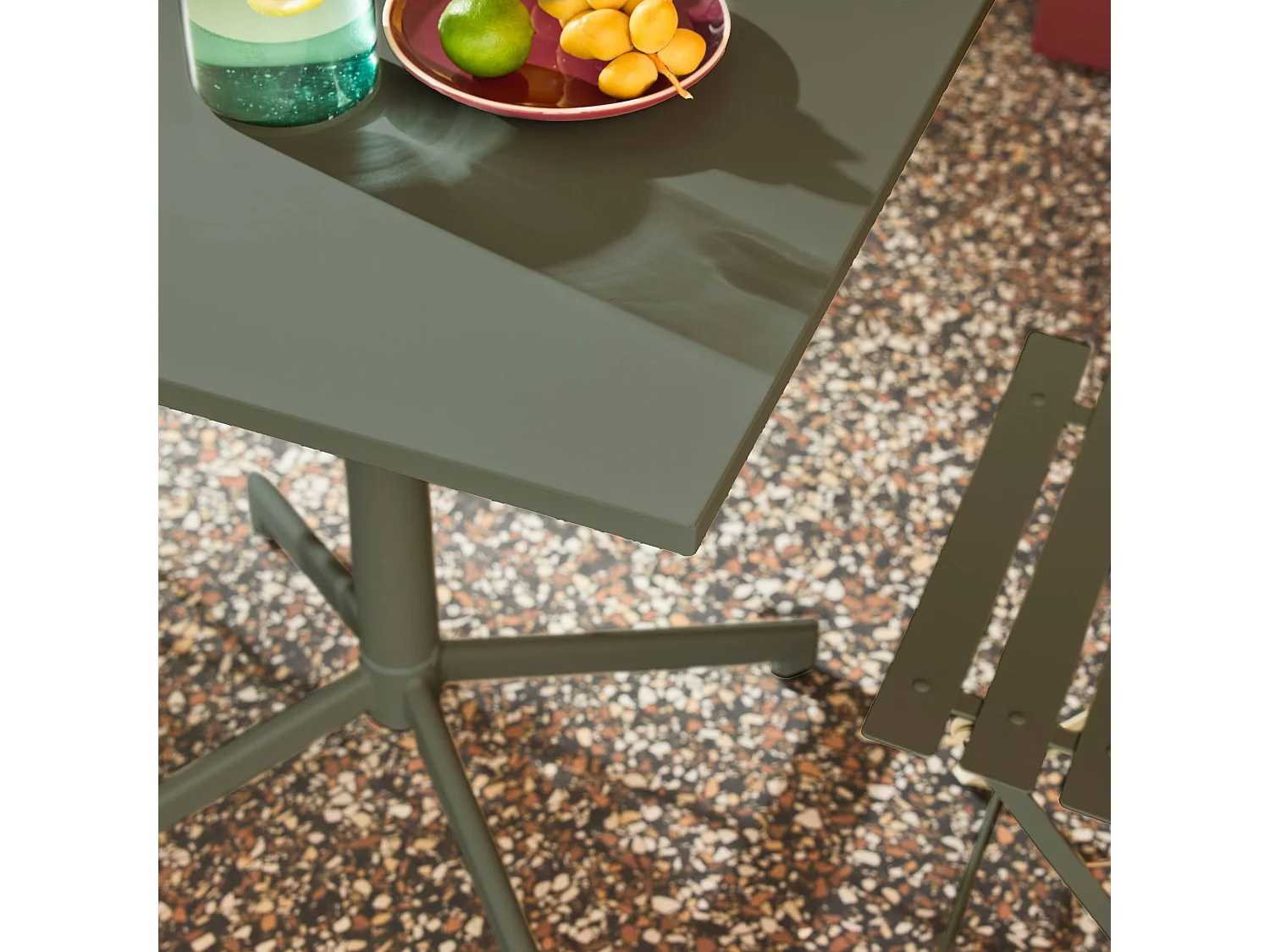 Table de jardin bistrot carrée pliante acier 70cm + 2 places kaki - Chiara/Emilia