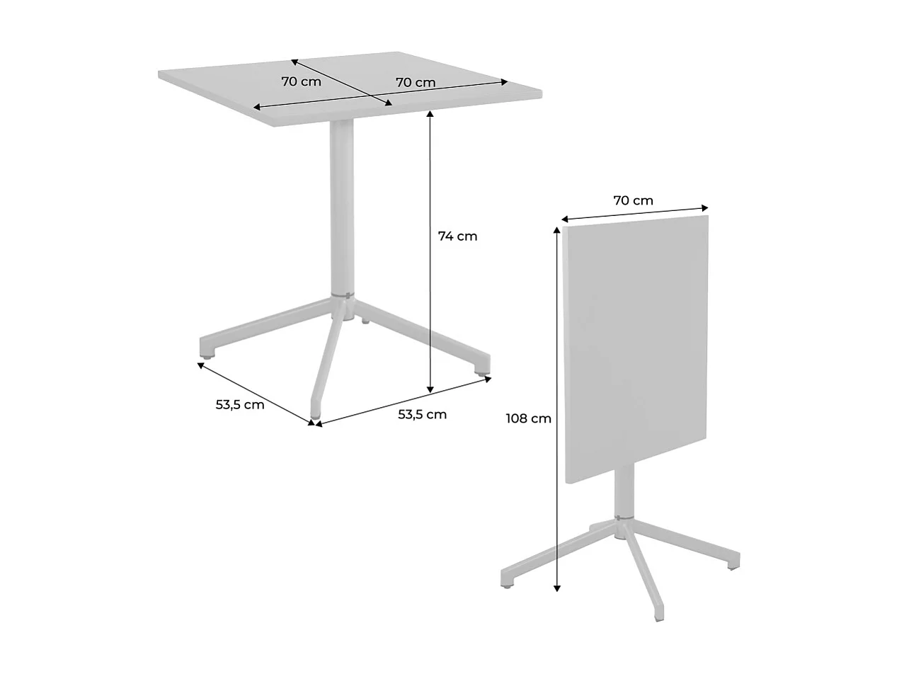 Table de jardin bistrot carrée pliante acier 70cm + 2 places kaki - Chiara/Emilia