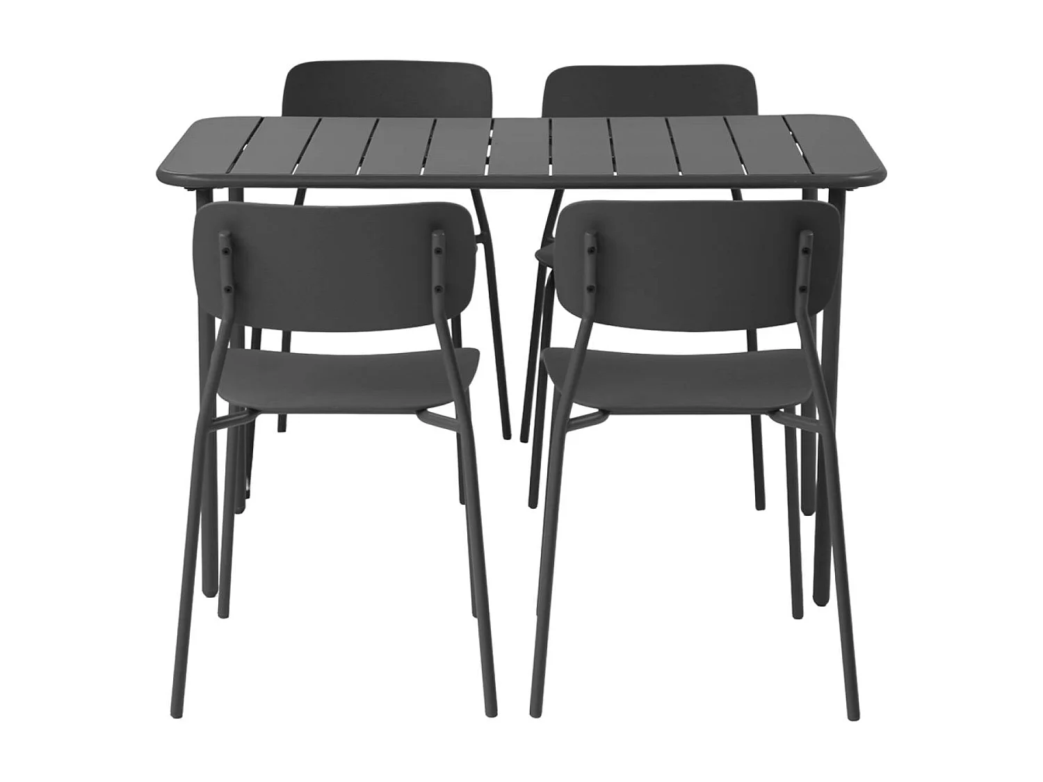 Table de jardin métal + 4 assises anthracite. Amélia + Liva L 120 x 70 x 72.5cm