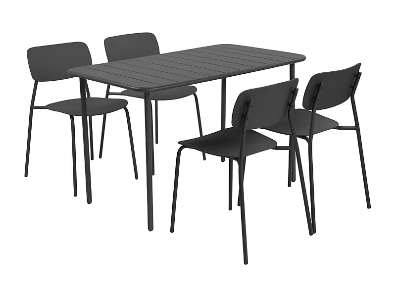 Table de jardin métal + 4 assises anthracite. Amélia + Liva L 120 x 70 x 72.5cm