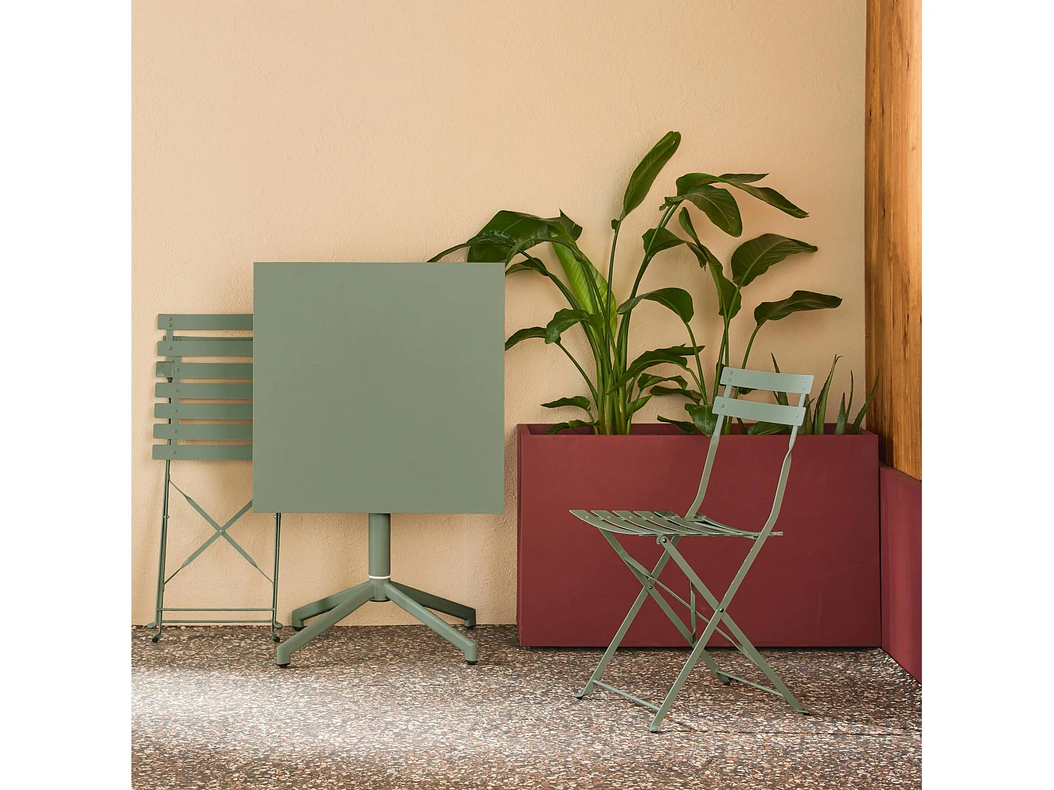 Table de jardin bistrot carrée pliante acier 70cm + 2 places vert de gris - Chiara/Emilia