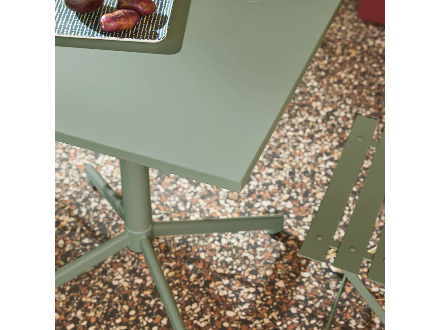 Table de jardin bistrot carrée pliante acier 70cm + 2 places vert de gris - Chiara/Emilia