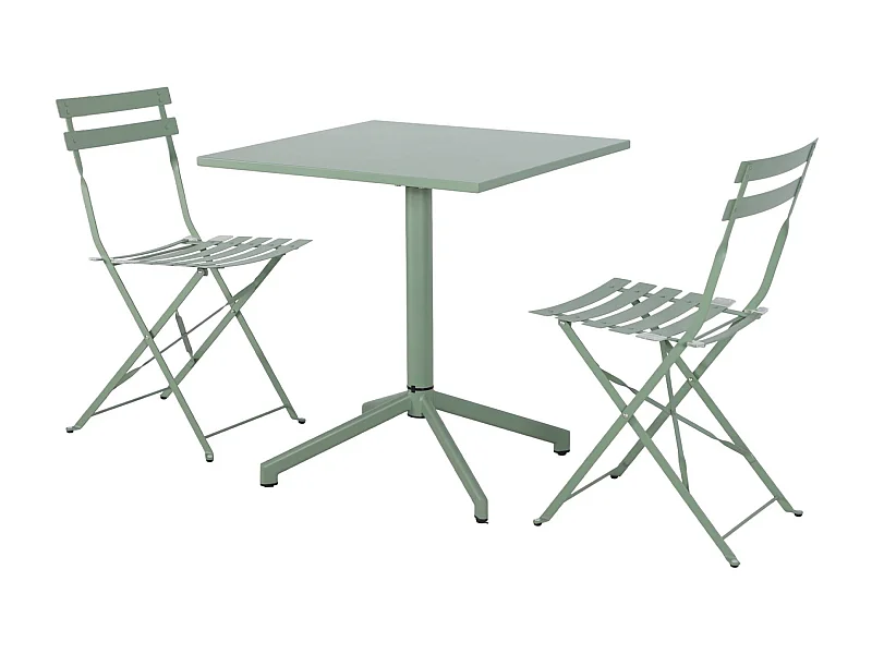 Tavolo da giardino bistrot pieghevole in metallo, 2 sedute, verde
