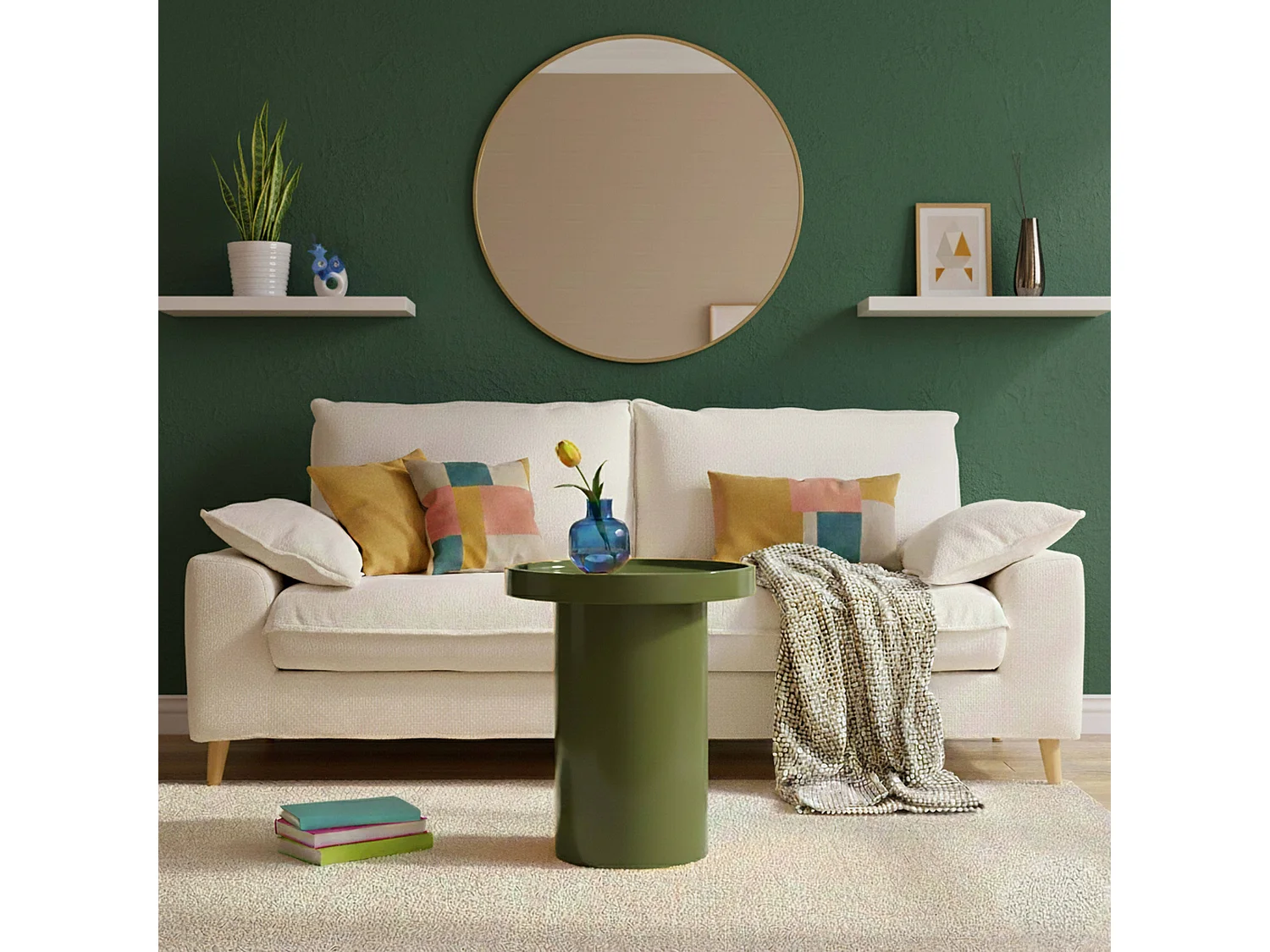 Ronde salontafel 40 cm in olijfgroen gelakt MDF