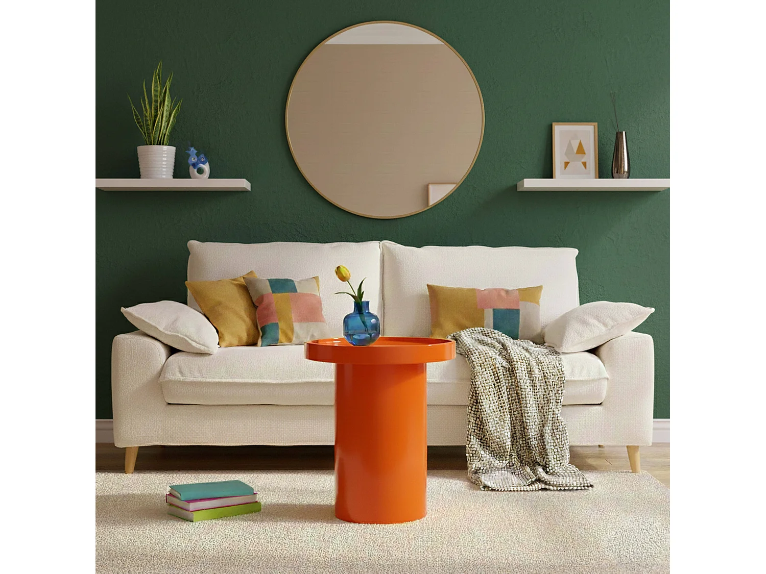 Table basse ronde 40 cm en MDF effet laqué orange