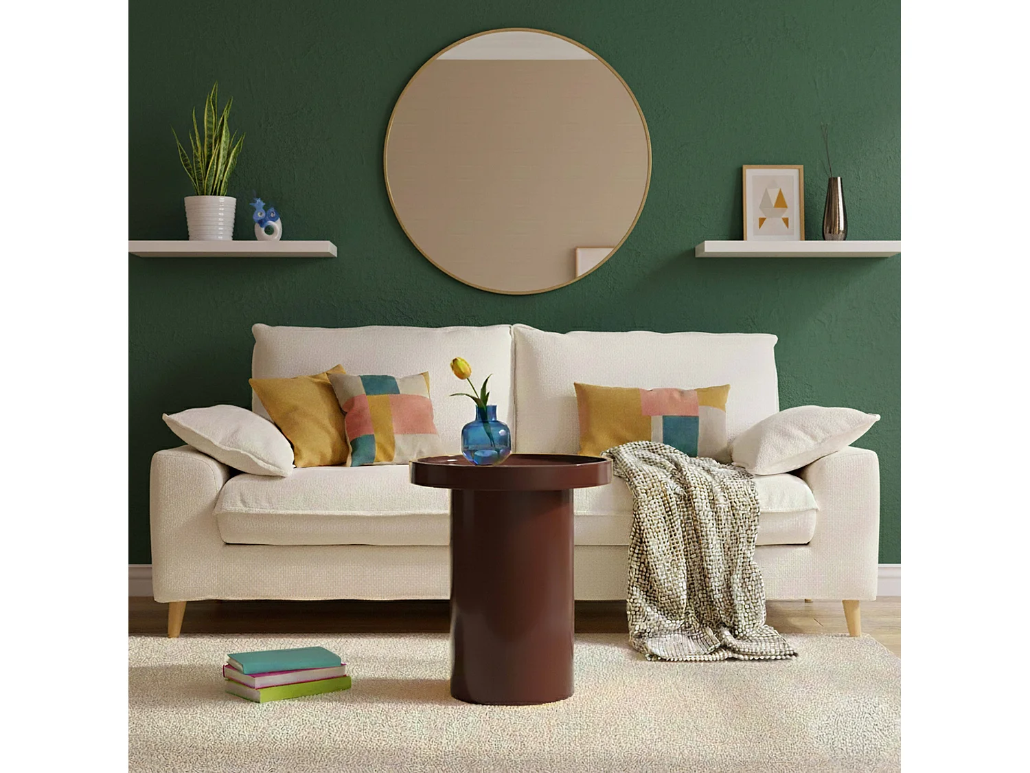 Ronde salontafel 40 cm in bordeauxrood gelakt MDF