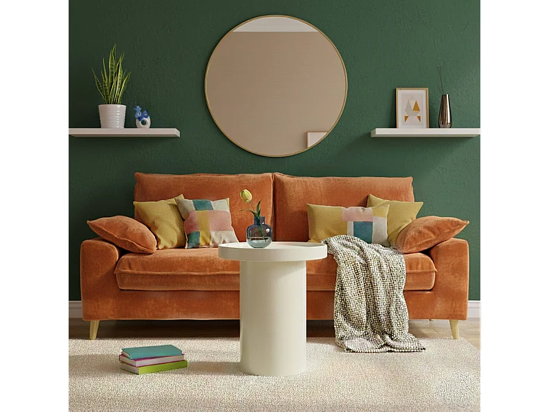 Table basse ronde 40 cm en MDF effet laqué blanc