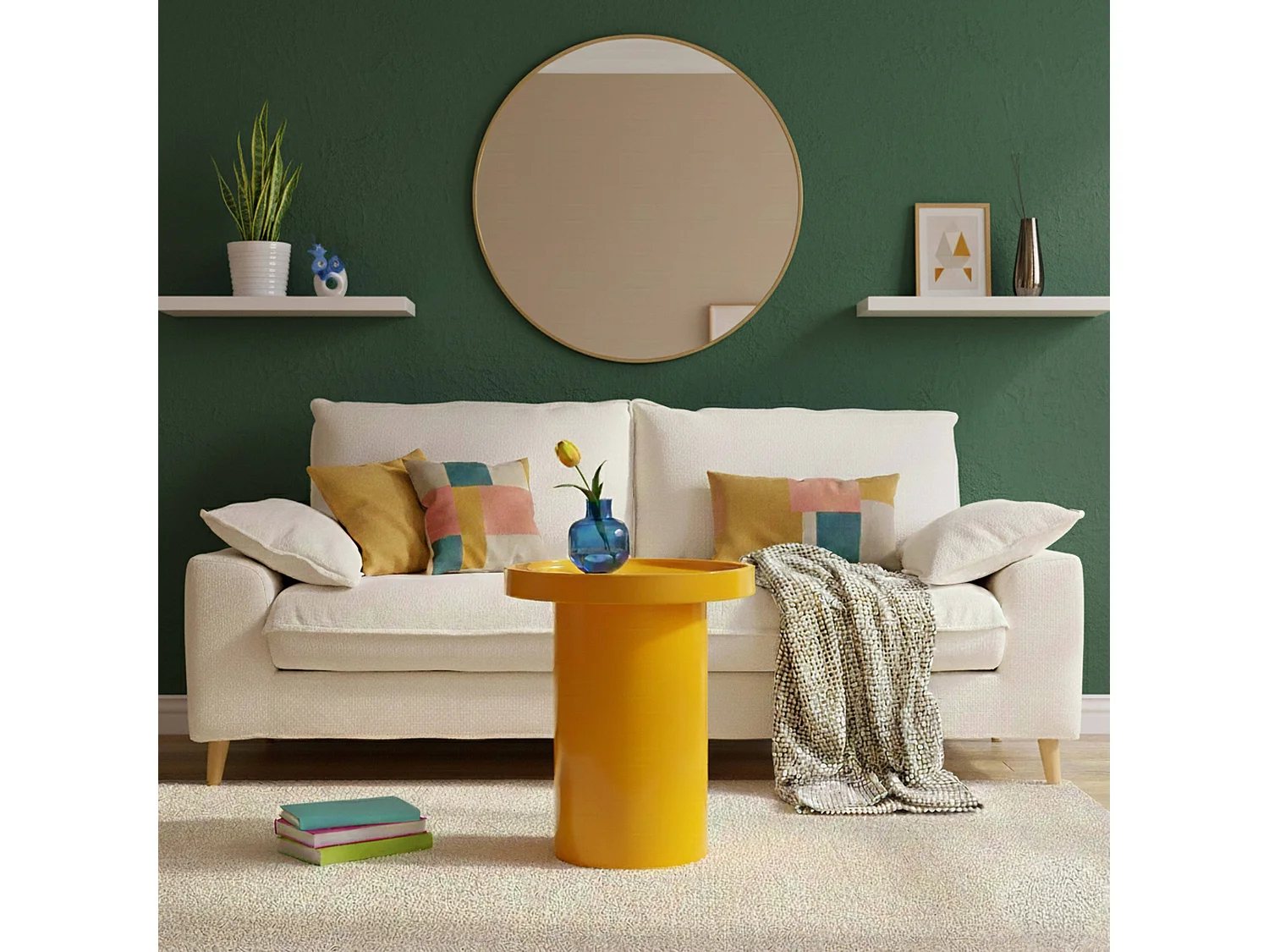 Table basse ronde 40 cm en MDF effet laqué jaune