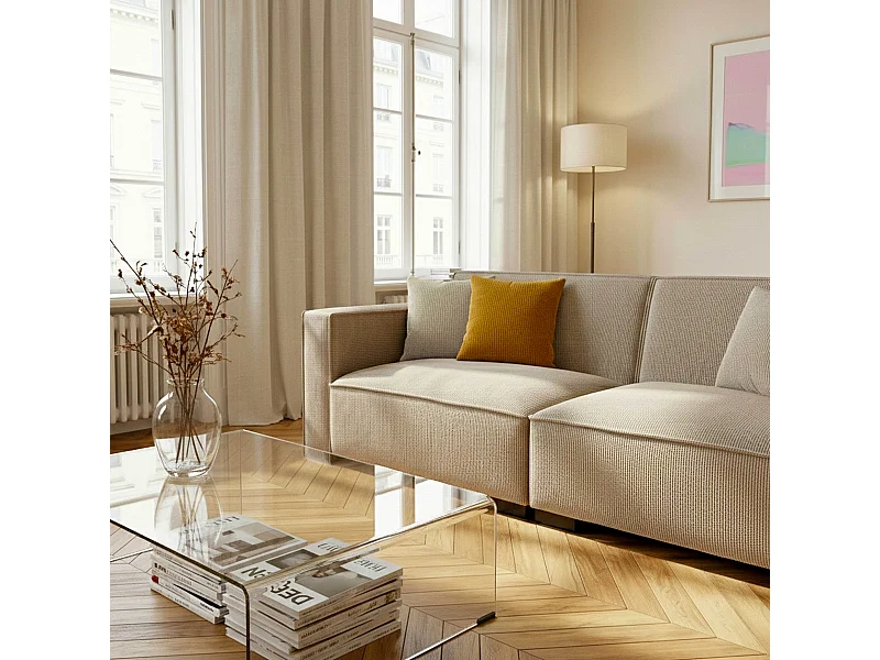 3-zits rechte ribfluwelen bank, taupe L 230 cm