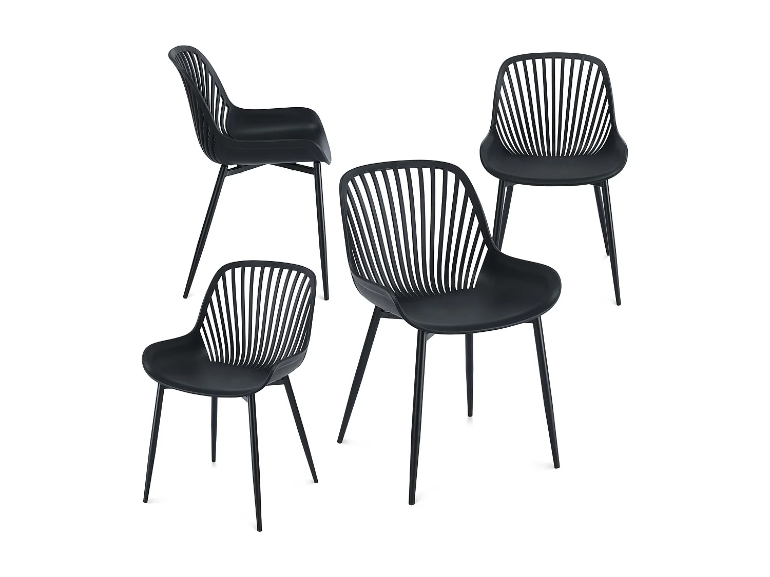Lot de 4 chaises de jardin VERDE fauteuil d'extérieur en plastique et pieds noir en métal, dossier aéré, poids max. 150 Kg