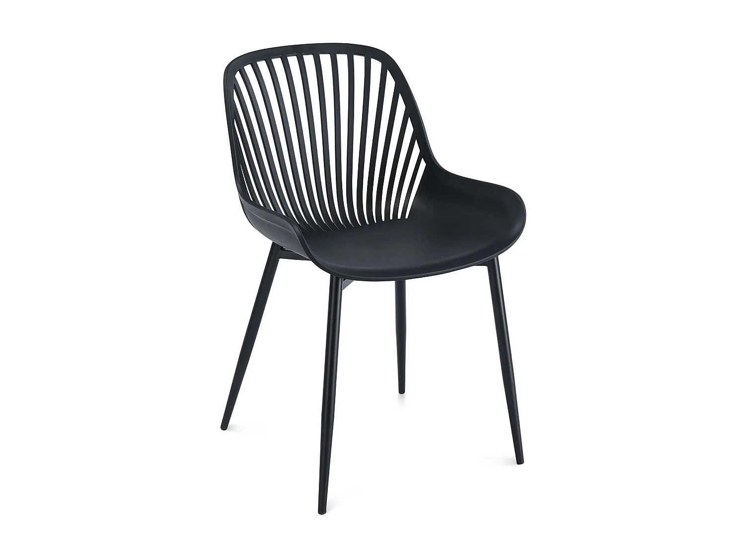 Lot de 4 chaises de jardin VERDE fauteuil d'extérieur en plastique et pieds noir en métal, dossier aéré, poids max. 150 Kg