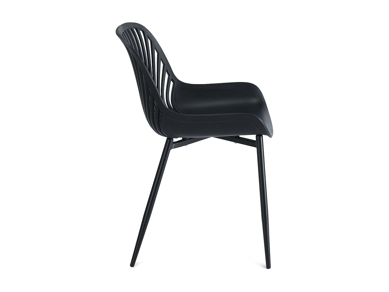 Lot de 4 chaises de jardin VERDE fauteuil d'extérieur en plastique et pieds noir en métal, dossier aéré, poids max. 150 Kg