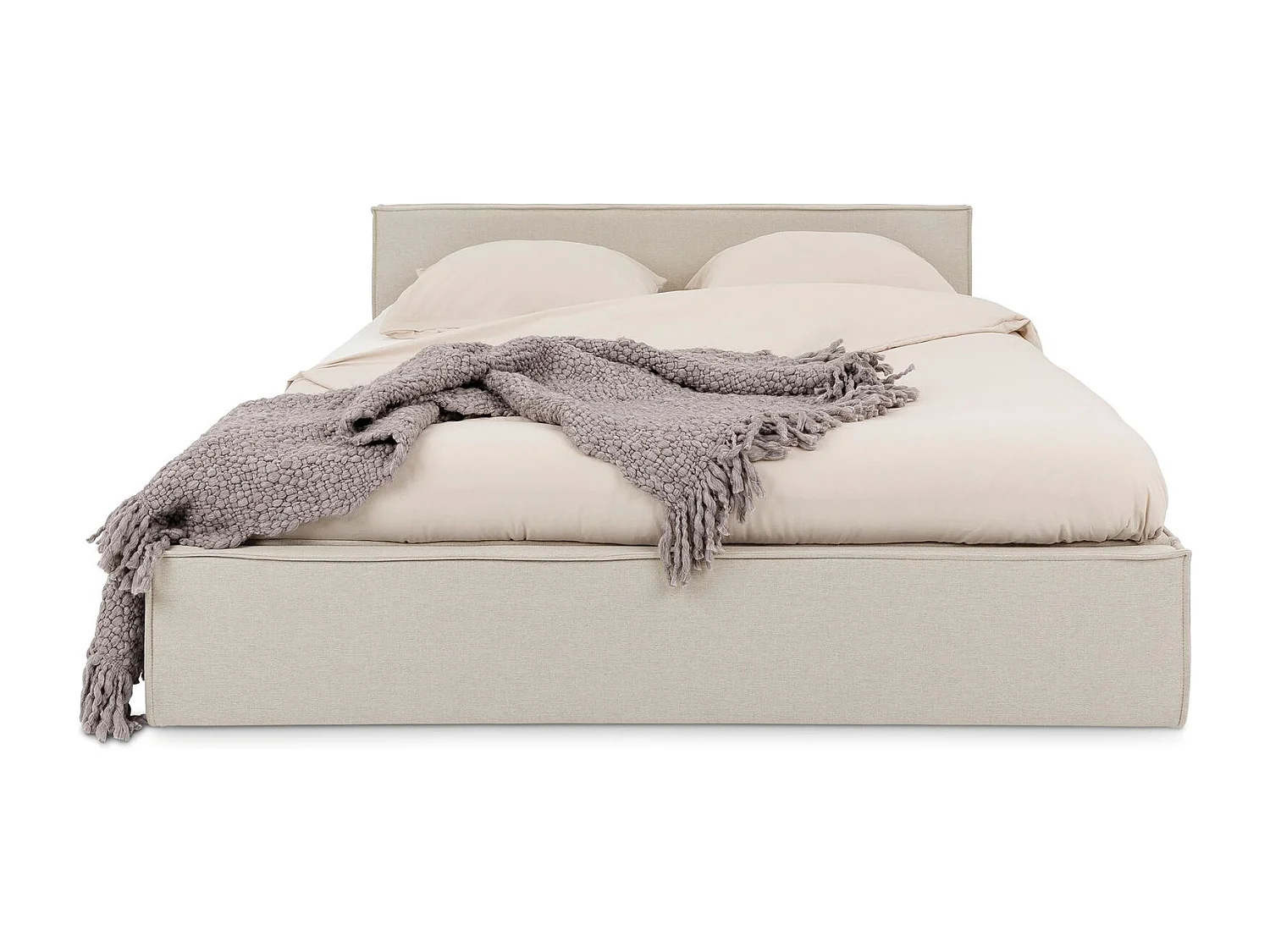 Lit Double PESARO rembourré 160x200 cm, Tête de lit en Tissu, Blanc Crème, avec Sommier, Lit Queen Size pour Adulte, Lit 2 Places