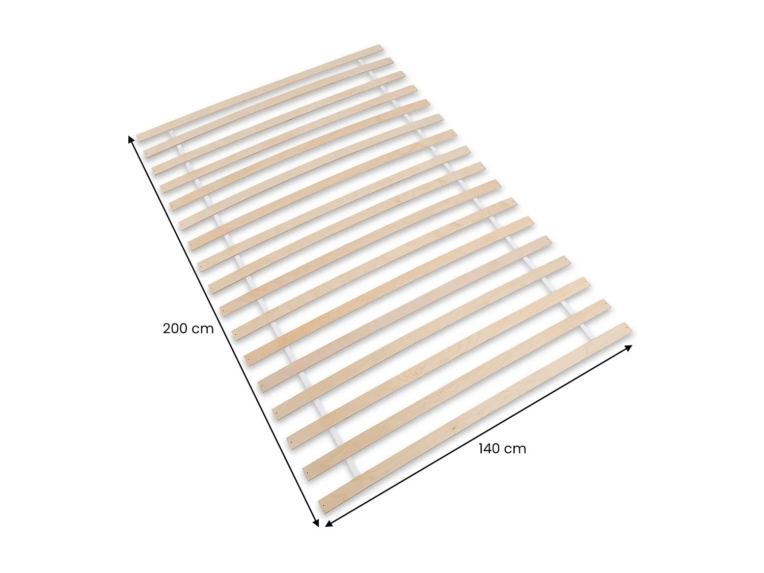 Sommier 140 x 190 et 140 x 200 cm PASIA en bois massif 17 lattes sans cadre, Sommier à lattes pré-percées pour lit double