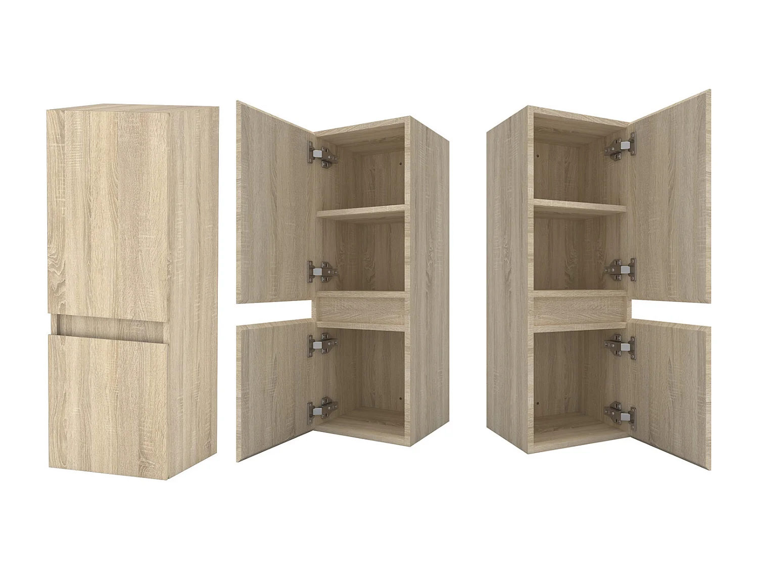 Ensemble meuble vasque L.50cm 2 tiroirs + vasque + LED miroir rond 60cm + colonne,chêne,style