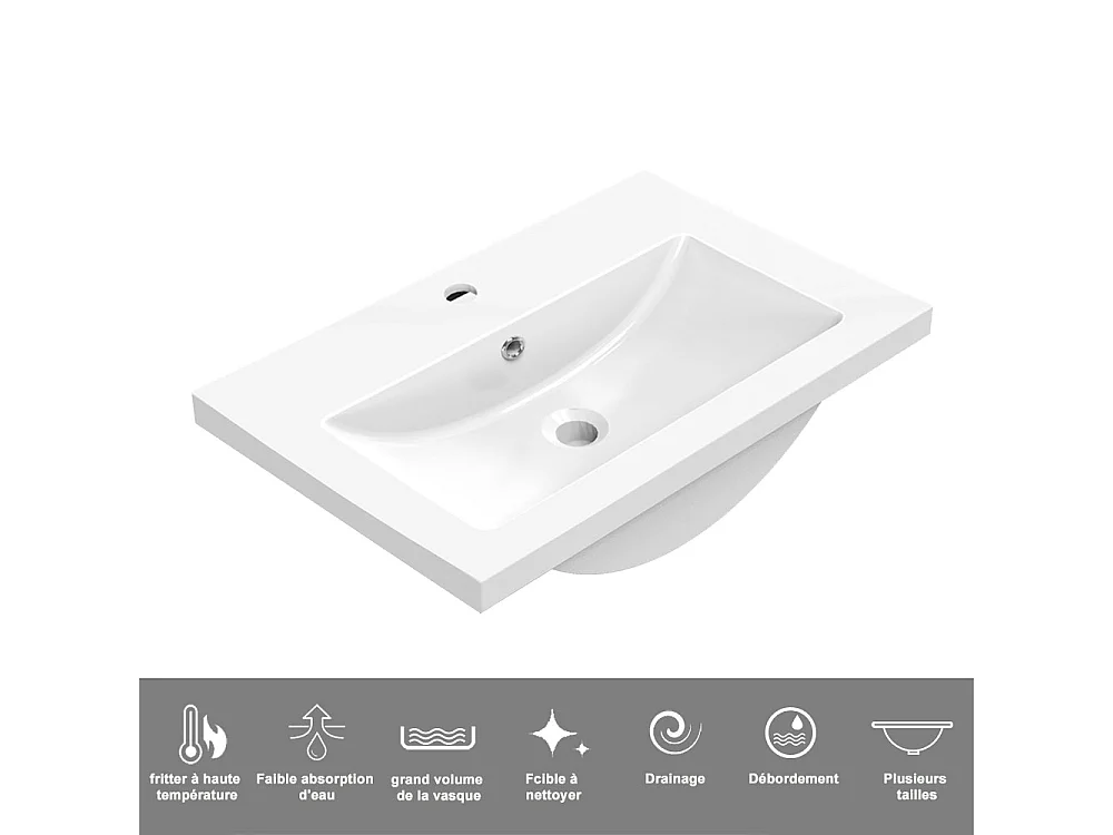 Ensemble meuble vasque L.50cm 2 tiroirs + vasque + LED miroir rond 60cm + colonne A,blanc aica