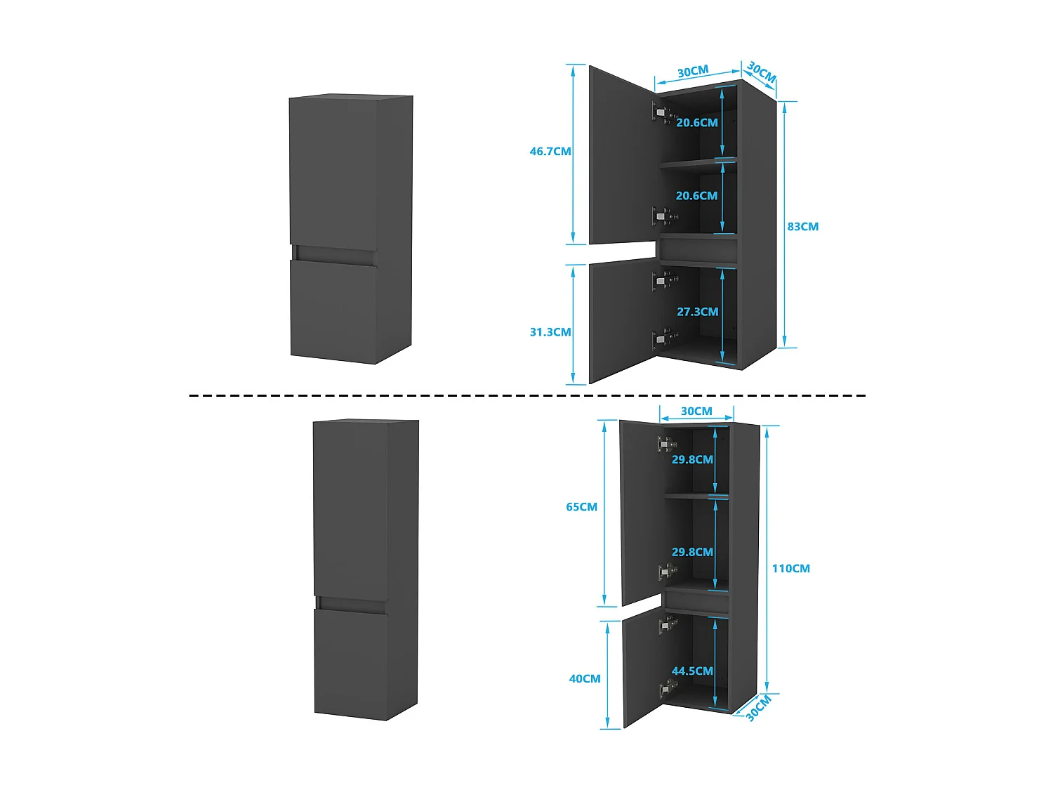 Ensemble meuble vasque L.50cm 2 tiroirs + vasque + LED miroir 60cm + 2*colonne,anthracite B