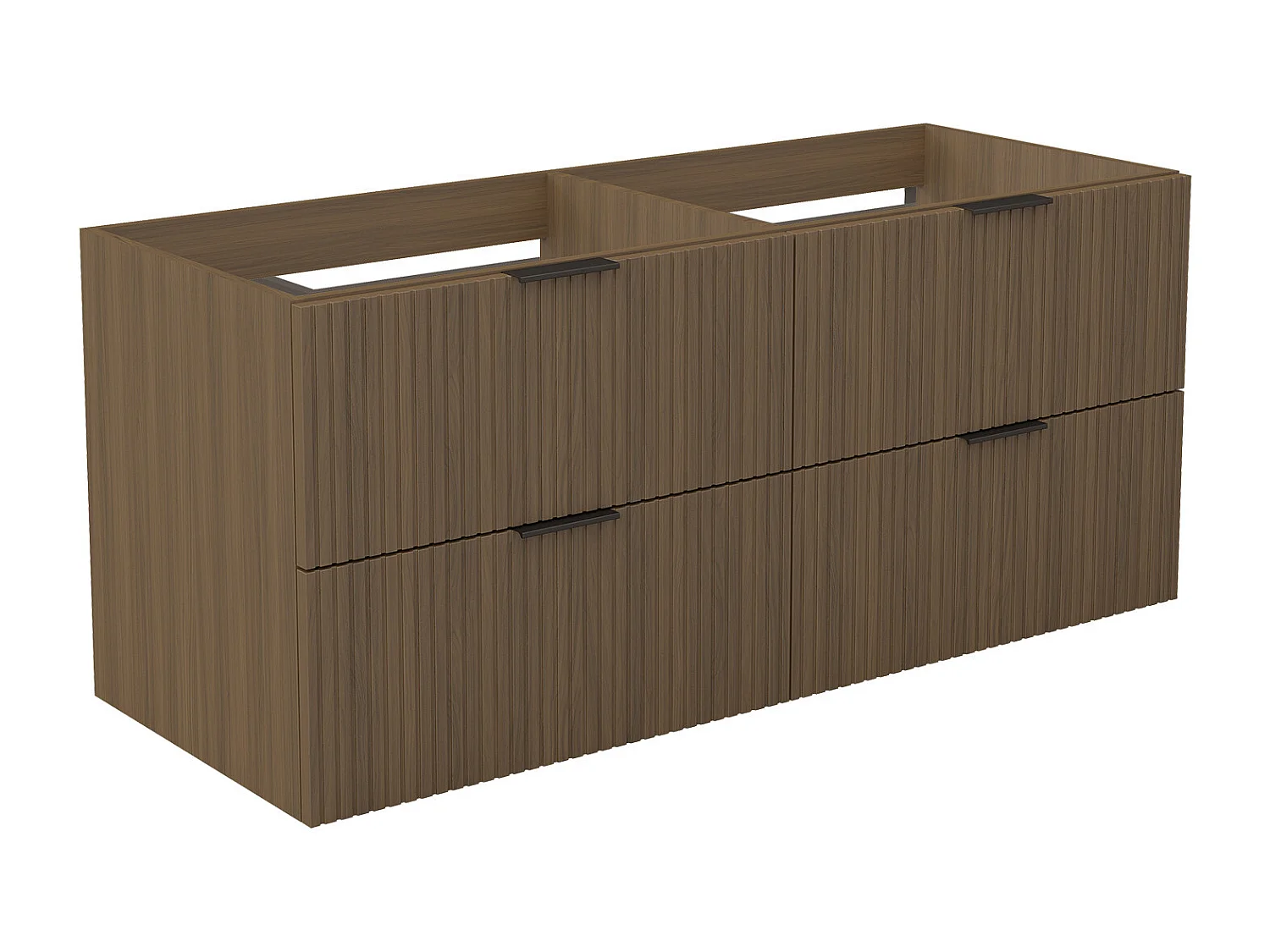 AICA Meuble de salle de bain suspendu 120 cm Noyer + 4 tiroirs, avec Poignées - sans compter vasque