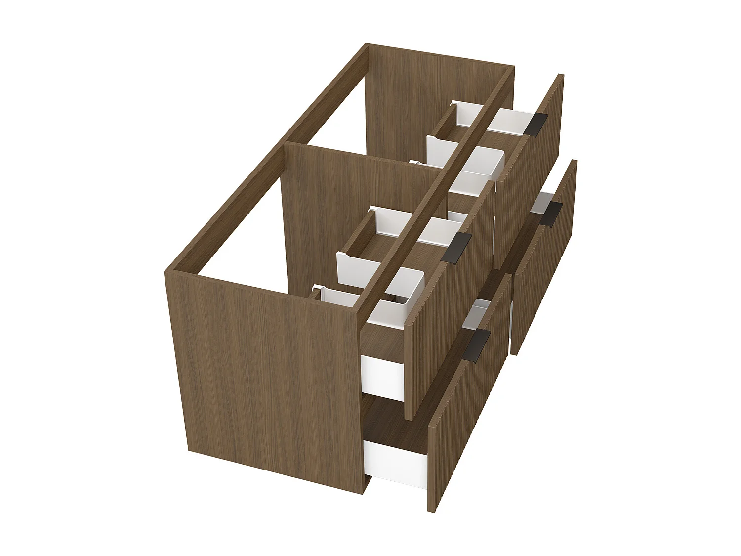 AICA Meuble de salle de bain suspendu 120 cm Noyer + 4 tiroirs, avec Poignées - sans compter vasque