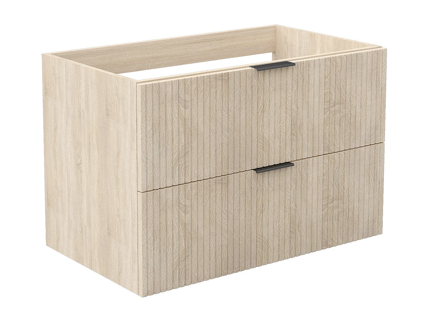 AICA Meuble de salle de bain suspendu 80 cm Chêne + 2 tiroirs, avec Poignées - sans compter vasque