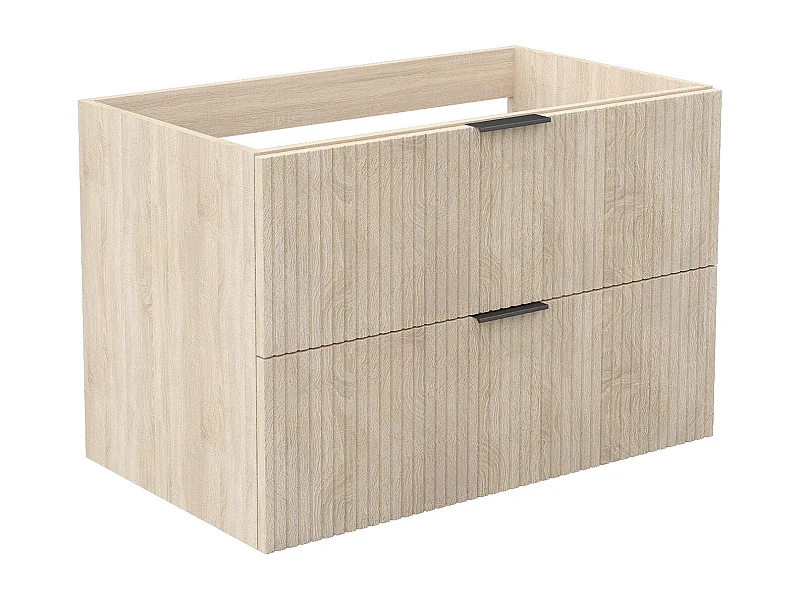 AICA Meuble de salle de bain suspendu 80 cm Chêne + 2 tiroirs, avec Poignées - sans compter vasque