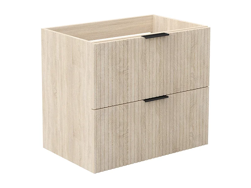 AICA Meuble de salle de bain suspendu 60 cm Chêne + 2 tiroirs, avec Poignées - sans compter vasque