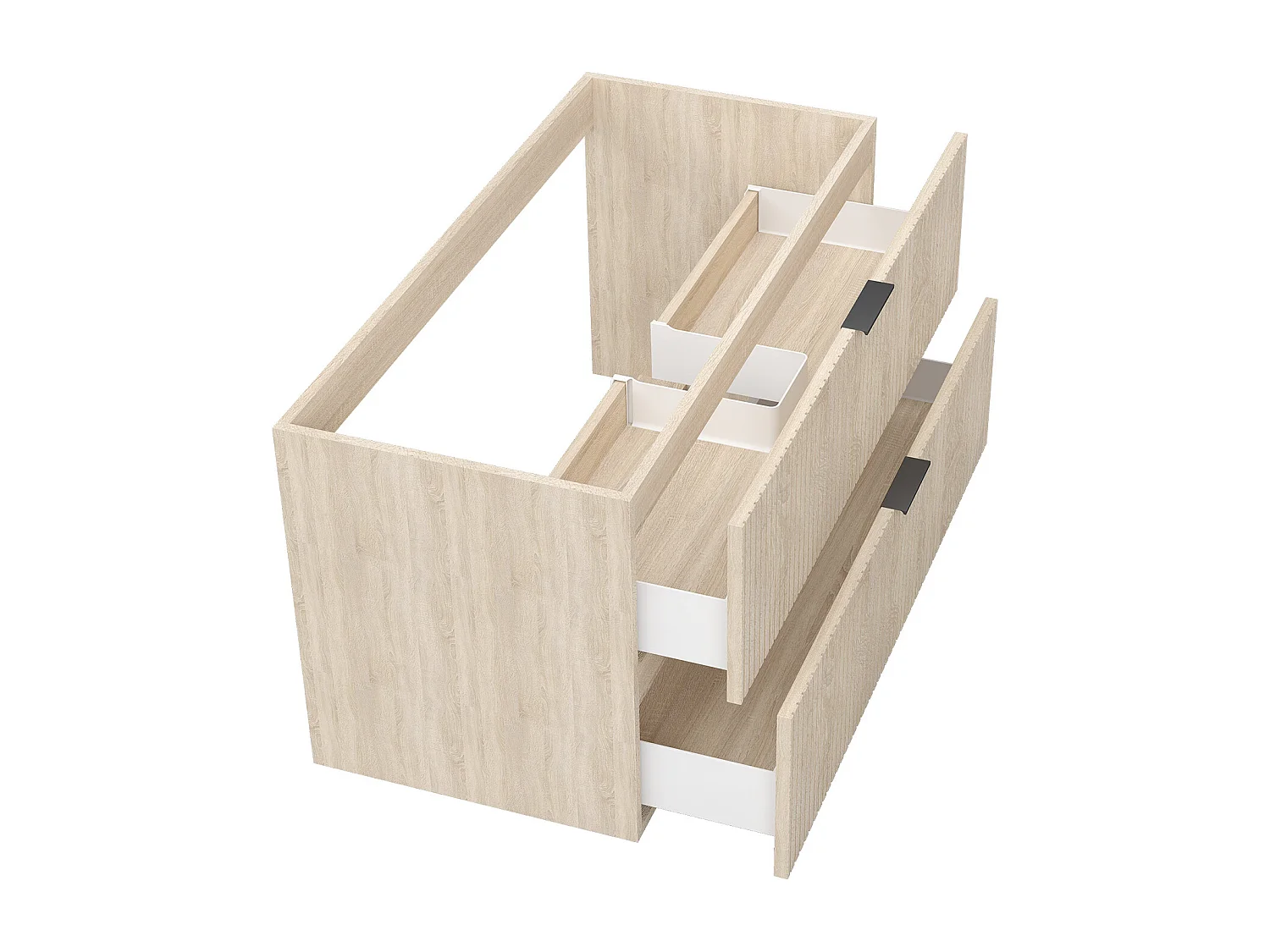 AICA Meuble de salle de bain suspendu 100 cm Chêne + 2 tiroirs, avec Poignées - sans compter vasque