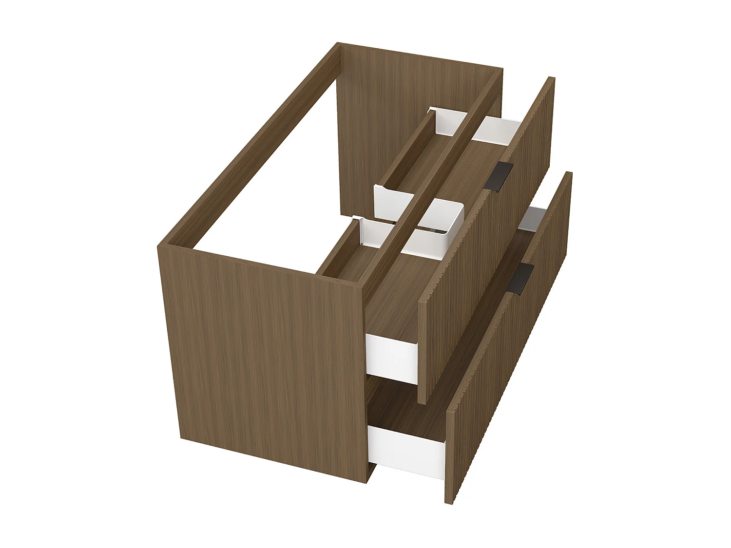 AICA Meuble de salle de bain suspendu 100 cm Noyer + 2 tiroirs, avec Poignées - sans compter vasque