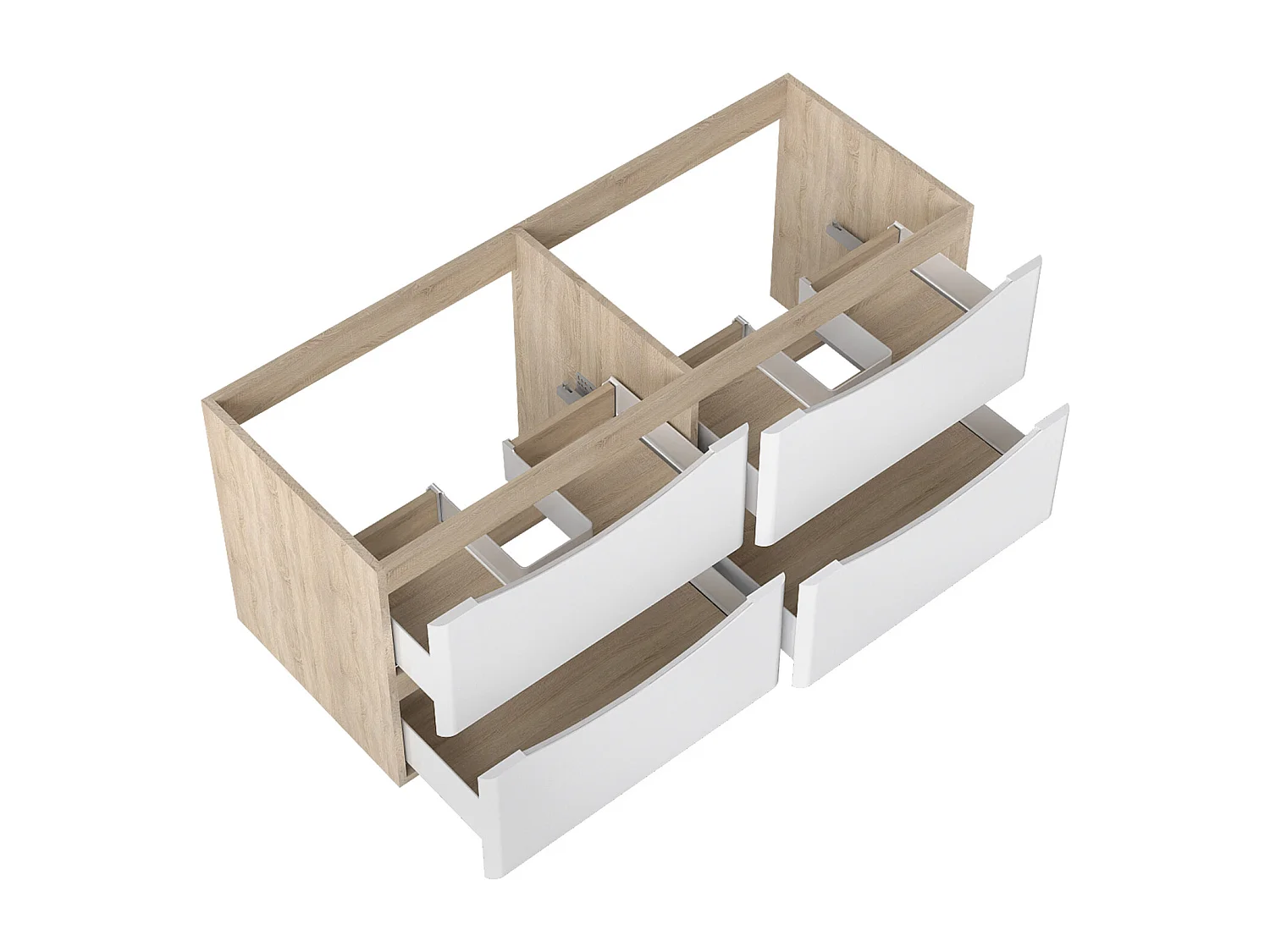 AICA Meuble de salle de bain suspendu 120 cm Brillant + 4 tiroirs, Blanc et Chêne - sans compter vasque