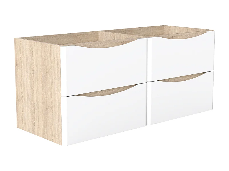 AICA Meuble de salle de bain suspendu 120 cm Brillant + 4 tiroirs, Blanc et Chêne - sans compter vasque